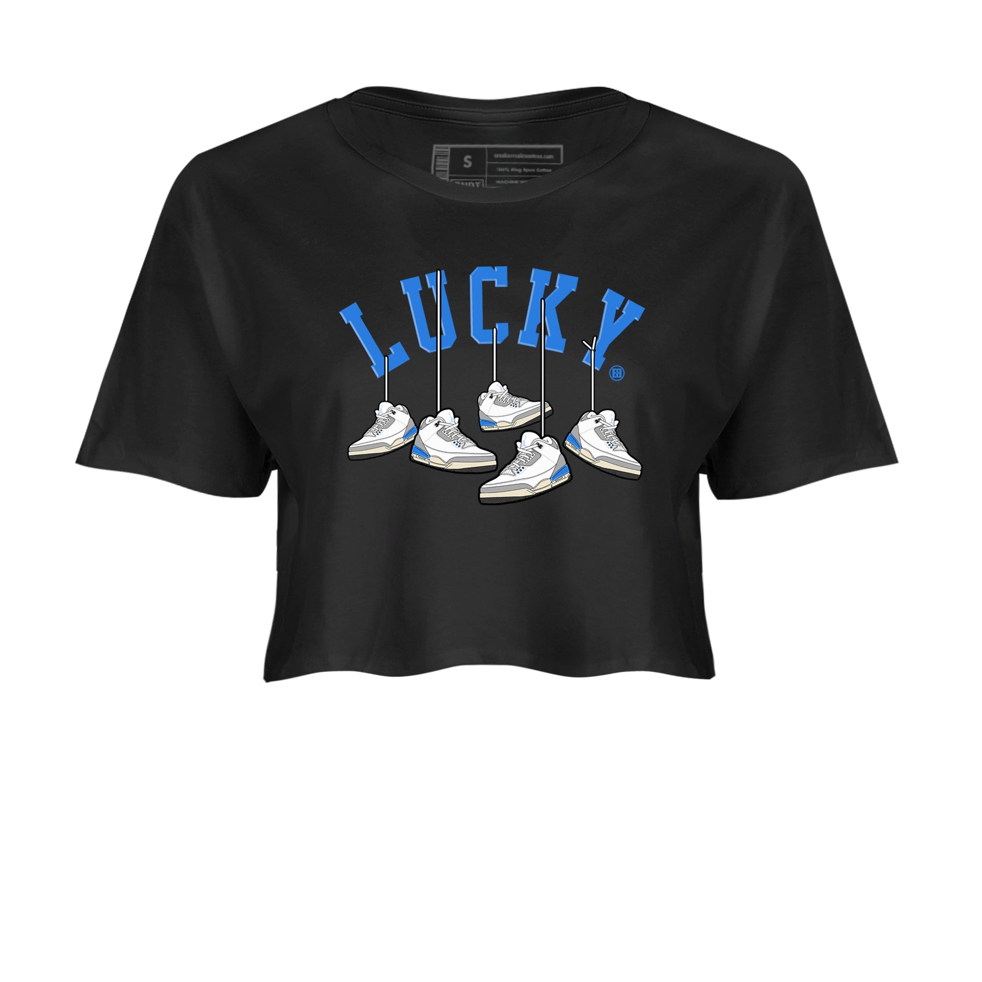 Air Jordan 3 Lucky Shorts shirts to match jordans Hanging Sneakers sneaker match tees Air Jordan 3 Retro Lucky Shorts match shoes to clothes SNRT Sneaker Tees unisex cotton Black 2 crop tee