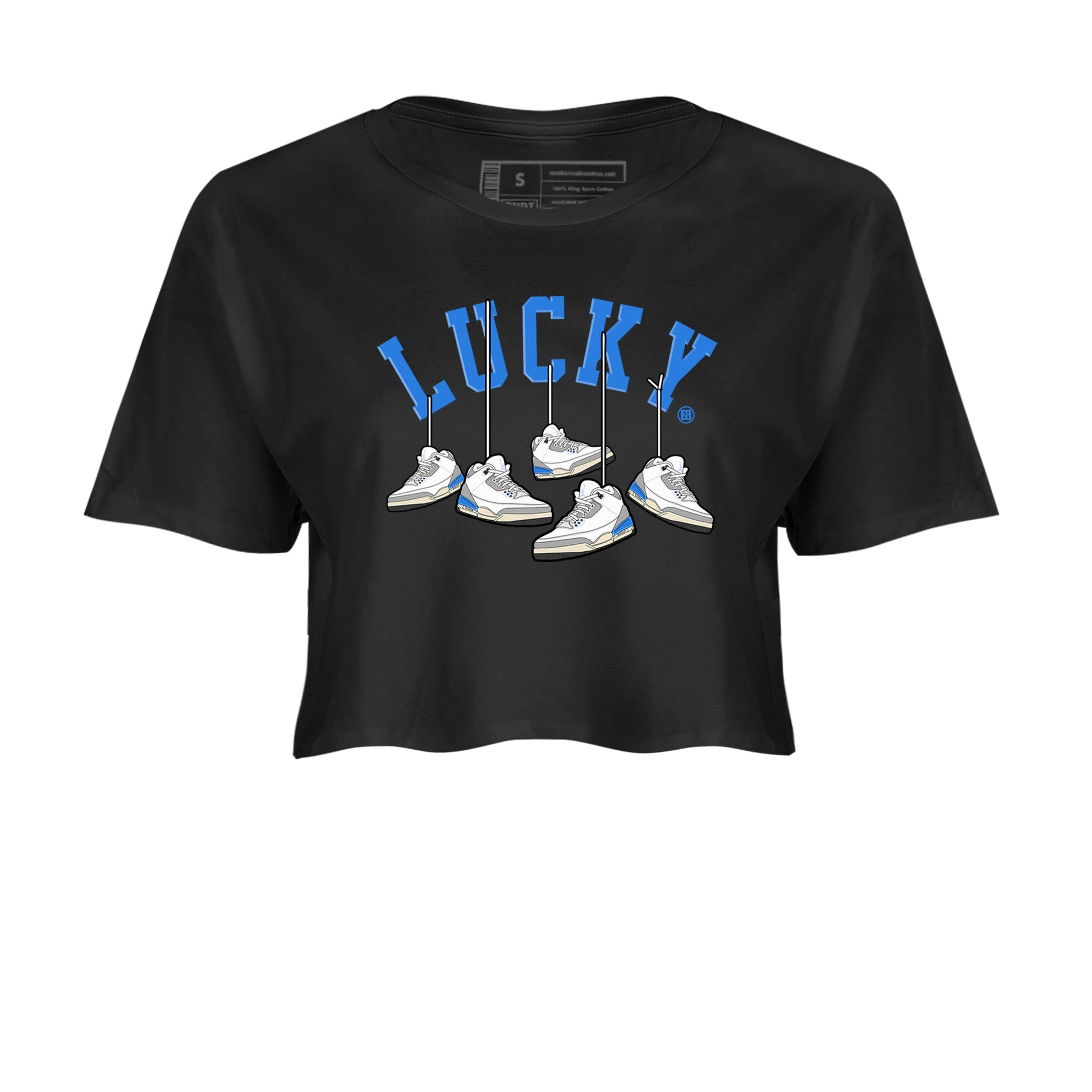 Air Jordan 3 Lucky Shorts shirts to match jordans Hanging Sneakers sneaker match tees Air Jordan 3 Retro Lucky Shorts match shoes to clothes SNRT Sneaker Tees unisex cotton Black 2 crop tee