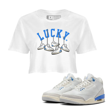 Air Jordan 3 Lucky Shorts shirts to match jordans Hanging Sneakers sneaker match tees Air Jordan 3 Retro Lucky Shorts match shoes to clothes SNRT Sneaker Tees unisex cotton White 1 crop tee