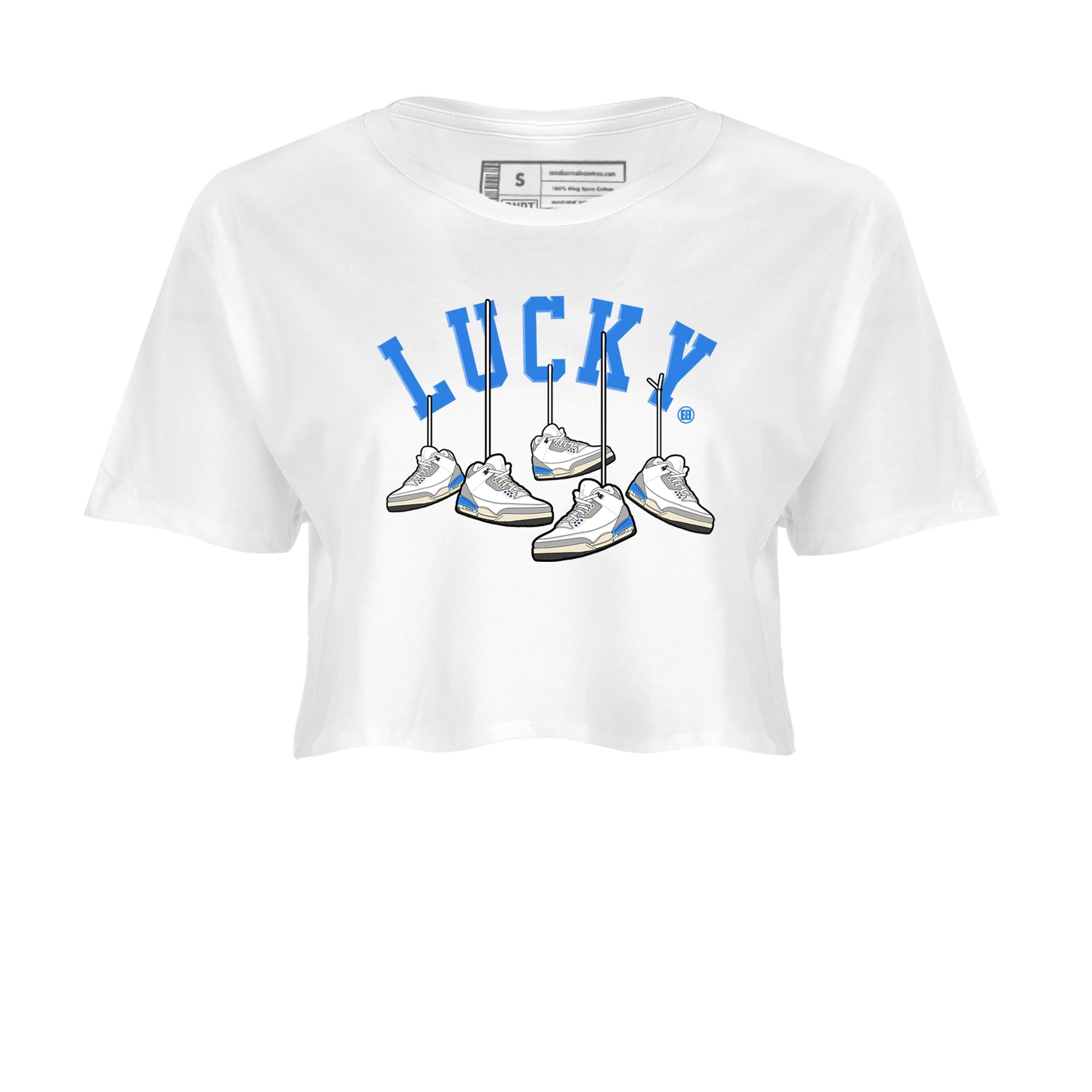 Air Jordan 3 Lucky Shorts shirts to match jordans Hanging Sneakers sneaker match tees Air Jordan 3 Retro Lucky Shorts match shoes to clothes SNRT Sneaker Tees unisex cotton White 2 crop tee
