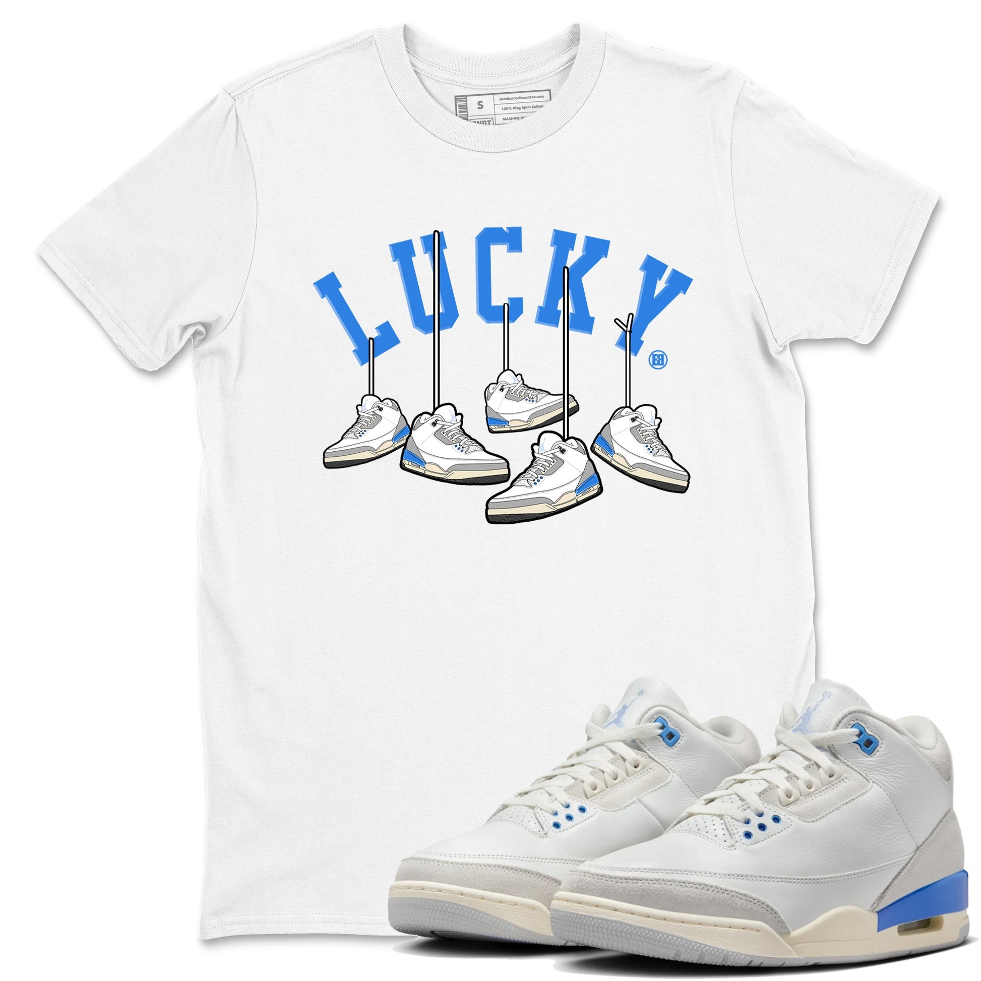 Air Jordan 3 Lucky Shorts shirts to match jordans Hanging Sneakers sneaker match tees Air Jordan 3 Retro Lucky Shorts match shoes to clothes SNRT Sneaker Tees unisex cotton White 1 shirts
