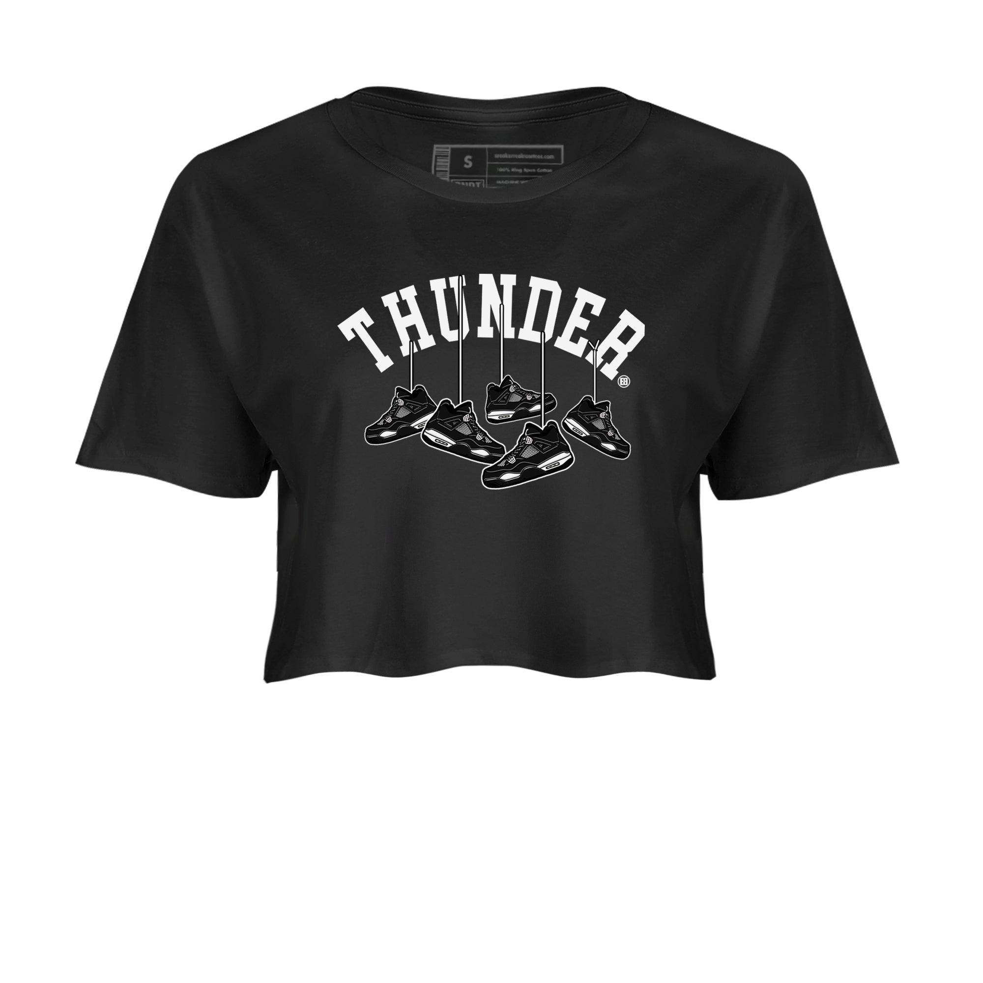 4s White Thunder shirts to match jordans Hanging Sneakers sneaker match tees Air Jordan 4 Retro White Thunder SNRT Sneaker Release Tees unisex cotton Black 2 Crop Shirts