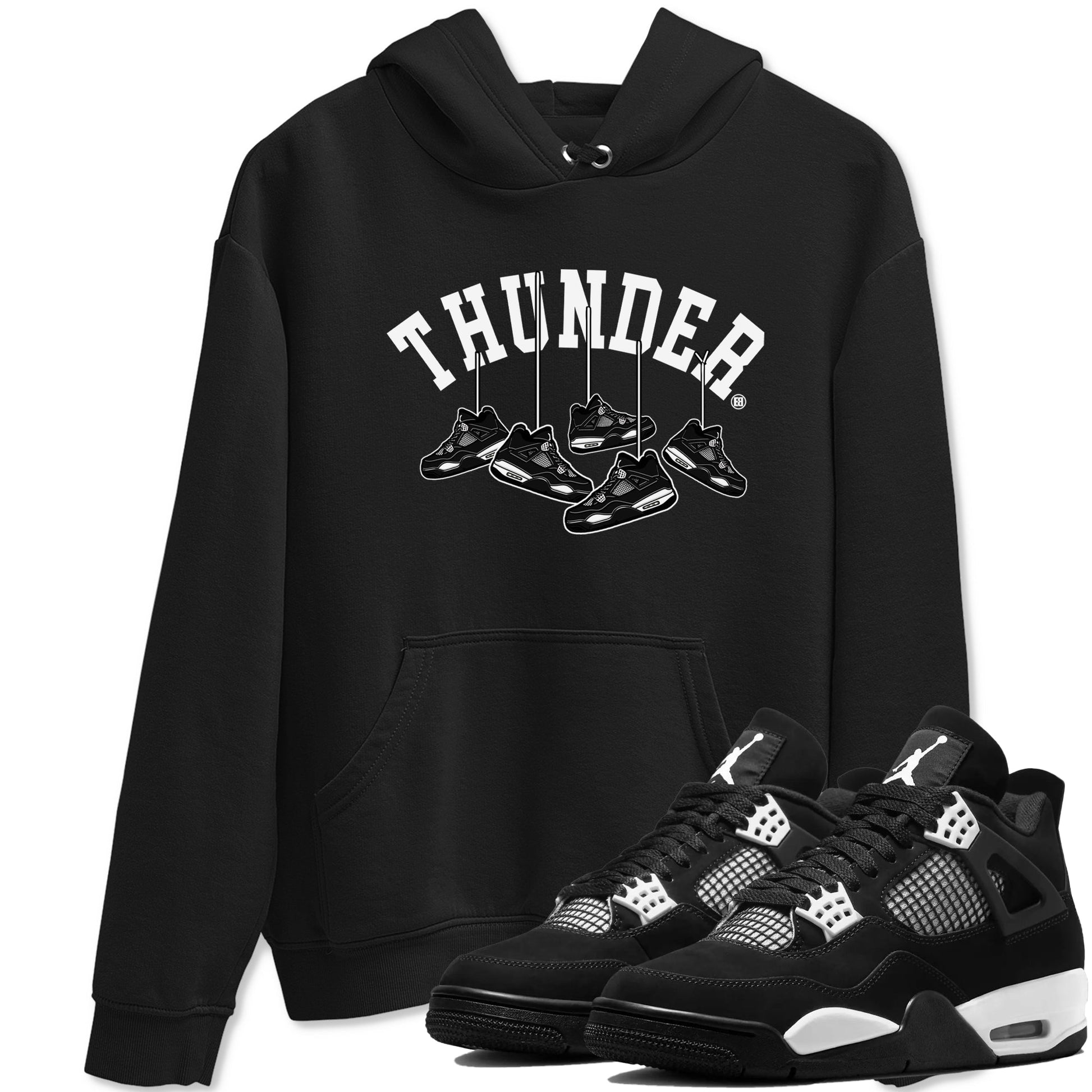 4s White Thunder shirts to match jordans Hanging Sneakers sneaker match tees Air Jordan 4 Retro White Thunder SNRT Sneaker Release Tees unisex cotton Black 1 crew neck shirts