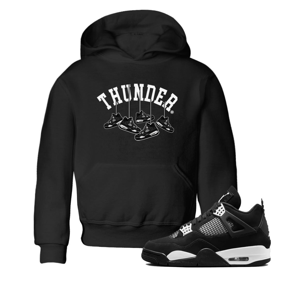 4s White Thunder shirts to match jordans Hanging Sneakers sneaker match tees Air Jordan 4 Retro White Thunder SNRT Sneaker Release Tees Youth Baby Black 1 crew neck shirts