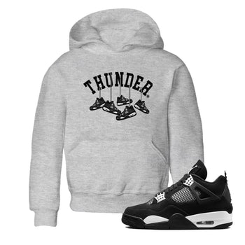 4s White Thunder shirts to match jordans Hanging Sneakers sneaker match tees Air Jordan 4 Retro White Thunder SNRT Sneaker Release Tees Youth Baby Heather Grey 1 crew neck shirts