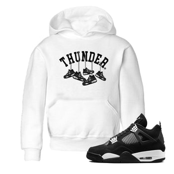 4s White Thunder shirts to match jordans Hanging Sneakers sneaker match tees Air Jordan 4 Retro White Thunder SNRT Sneaker Release Tees Youth Baby White 1 crew neck shirts