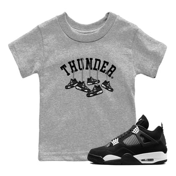 4s White Thunder shirts to match jordans Hanging Sneakers sneaker match tees Air Jordan 4 Retro White Thunder SNRT Sneaker Release Tees Youth Baby Heather Grey 1 crew neck shirts