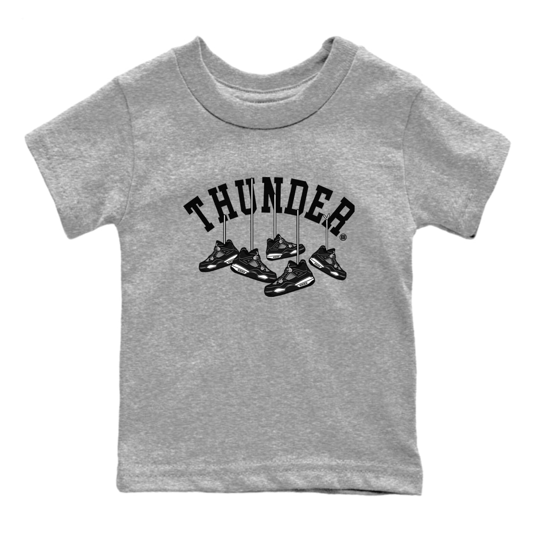 4s White Thunder shirts to match jordans Hanging Sneakers sneaker match tees Air Jordan 4 Retro White Thunder SNRT Sneaker Release Tees Youth Baby Heather Grey 2 crew neck shirts