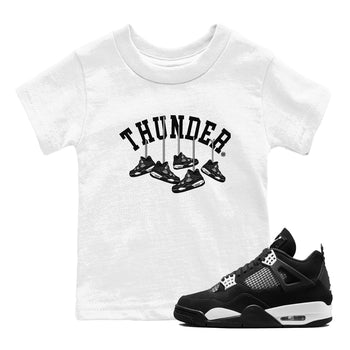 4s White Thunder shirts to match jordans Hanging Sneakers sneaker match tees Air Jordan 4 Retro White Thunder SNRT Sneaker Release Tees Youth Baby White 1 crew neck shirts