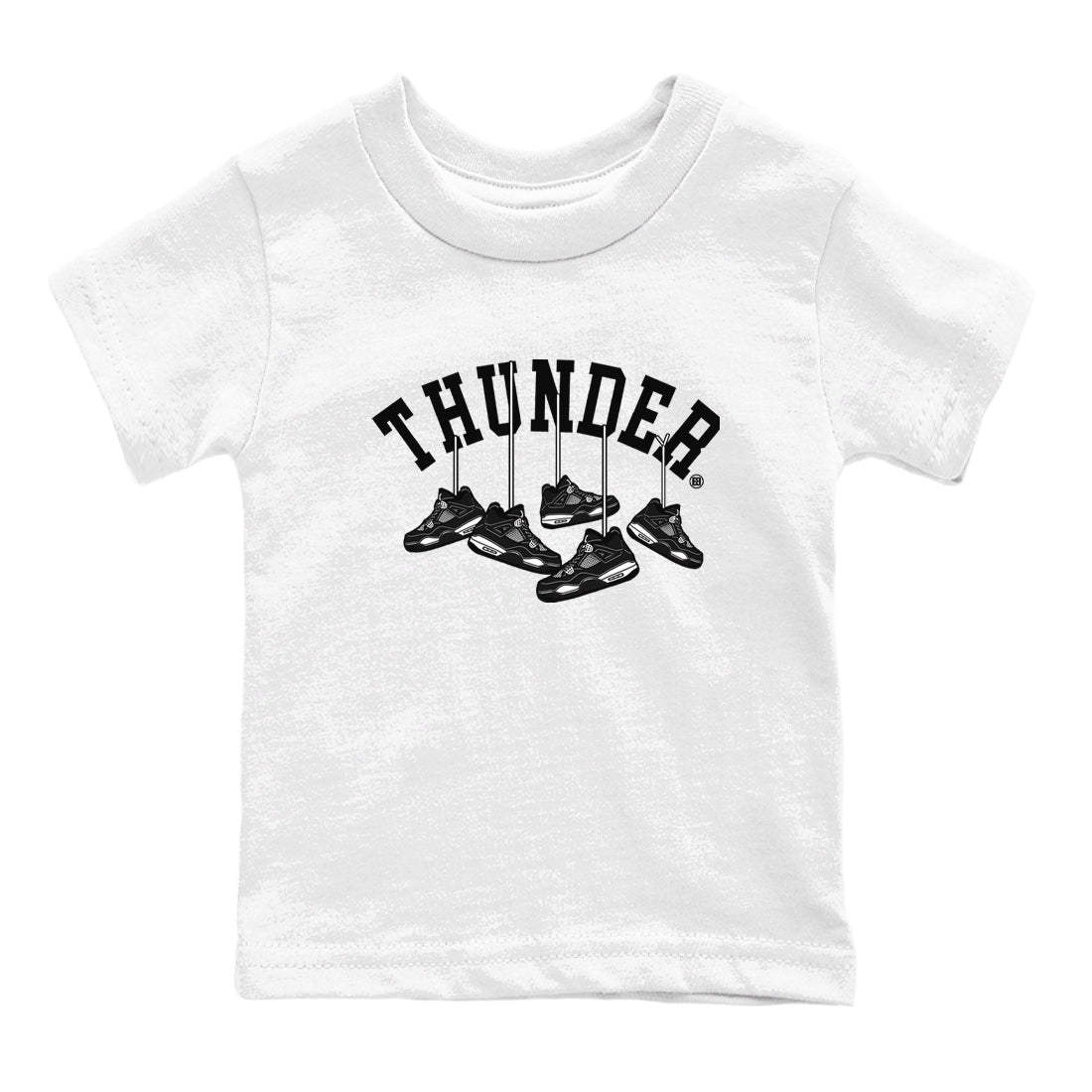 4s White Thunder shirts to match jordans Hanging Sneakers sneaker match tees Air Jordan 4 Retro White Thunder SNRT Sneaker Release Tees Youth Baby White 2 crew neck shirts