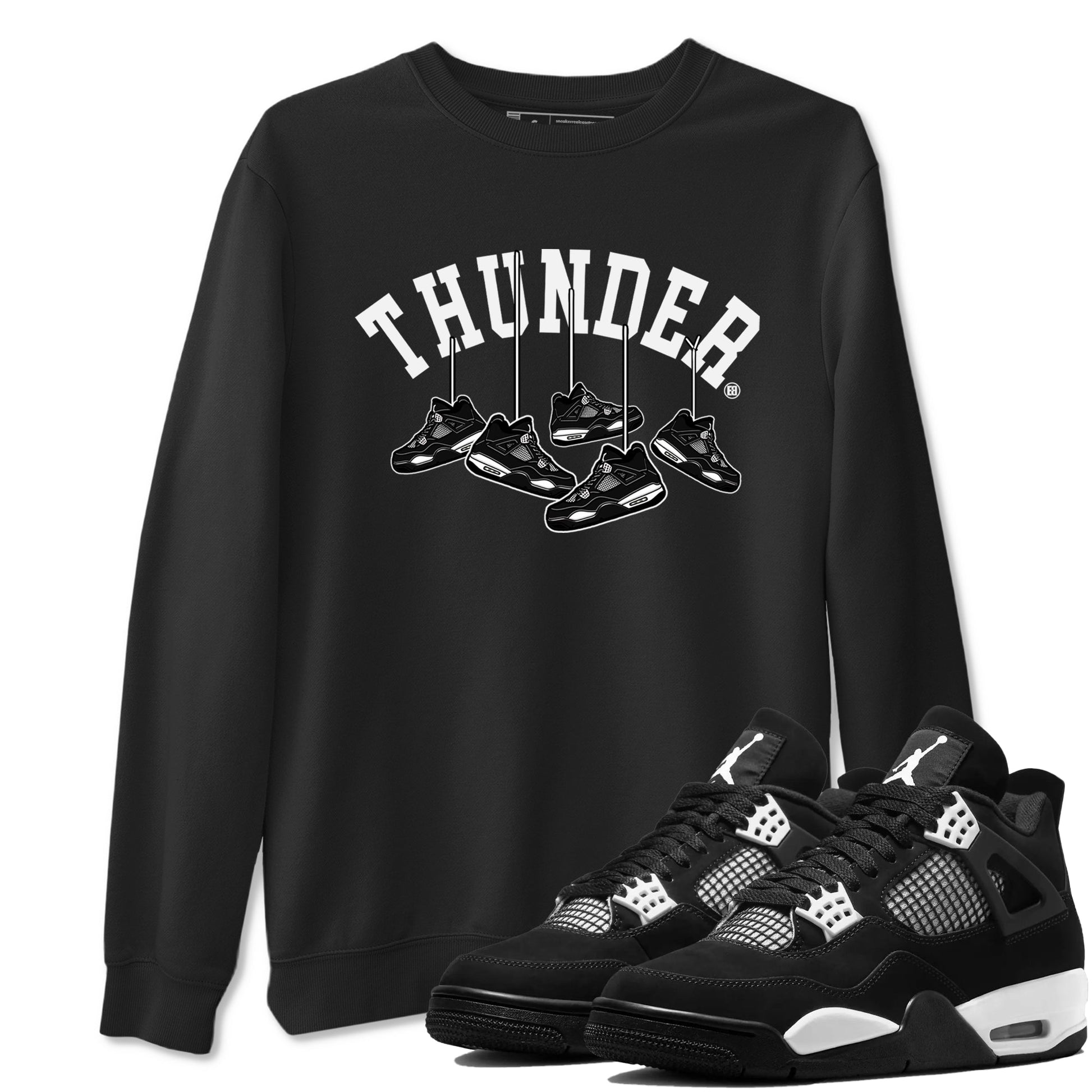 4s White Thunder shirts to match jordans Hanging Sneakers sneaker match tees Air Jordan 4 Retro White Thunder SNRT Sneaker Release Tees unisex cotton Black 1 crew neck shirts