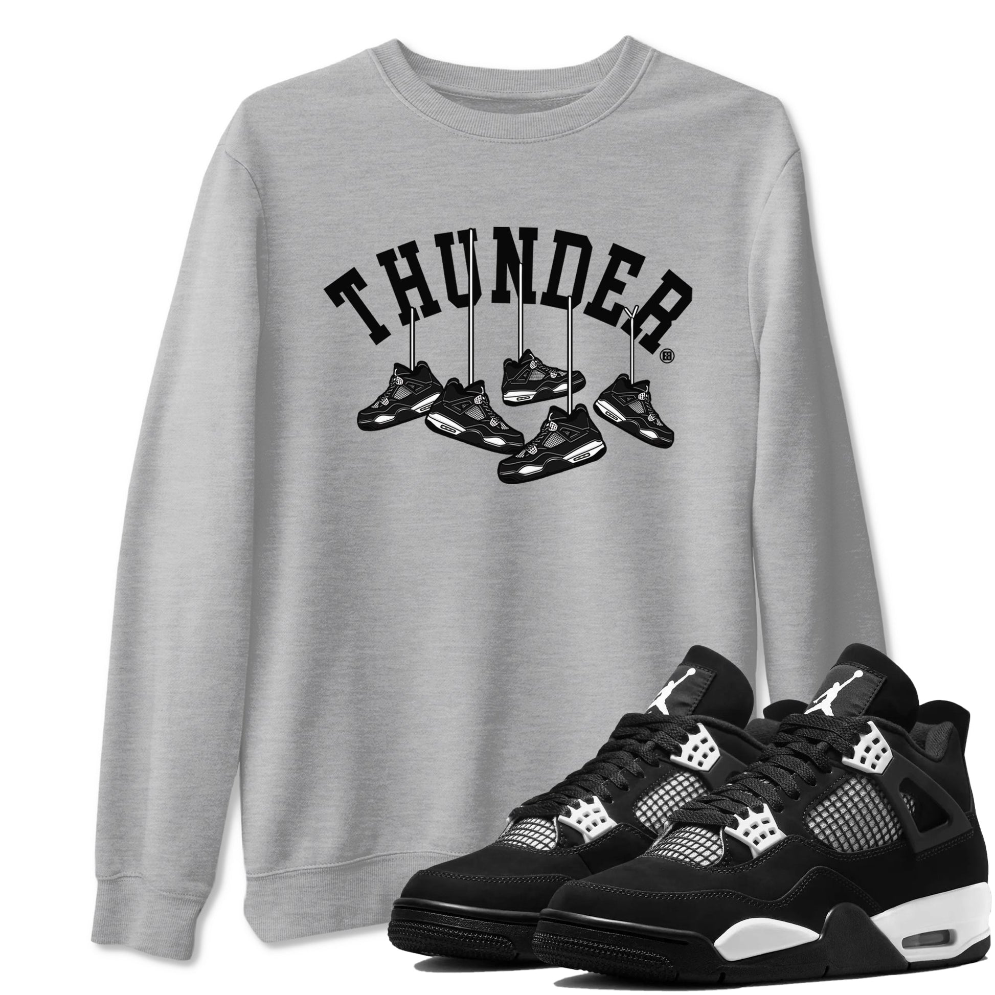 4s White Thunder shirts to match jordans Hanging Sneakers sneaker match tees Air Jordan 4 Retro White Thunder SNRT Sneaker Release Tees unisex cotton Heather Grey 1 crew neck shirts