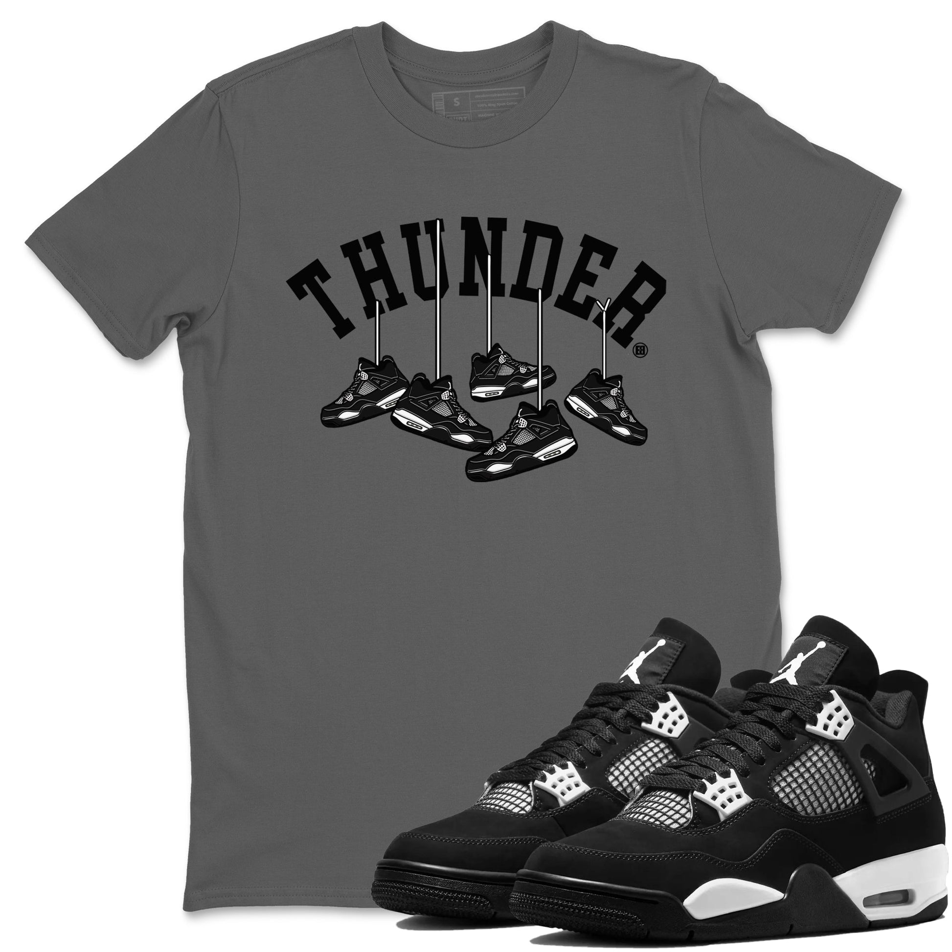 4s White Thunder shirts to match jordans Hanging Sneakers sneaker match tees Air Jordan 4 Retro White Thunder SNRT Sneaker Release Tees unisex cotton Cool Grey 1 crew neck shirts