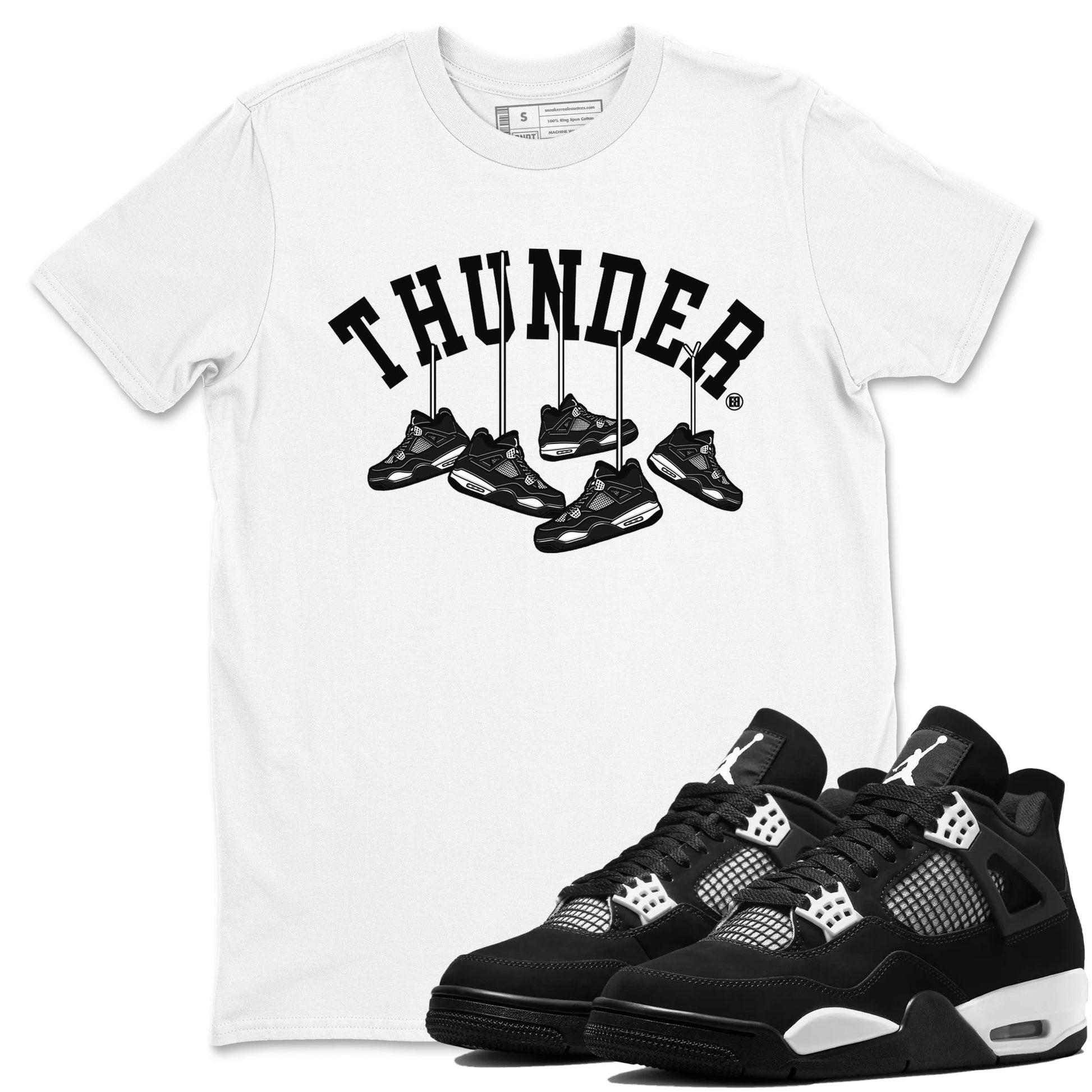 4s White Thunder shirts to match jordans Hanging Sneakers sneaker match tees Air Jordan 4 Retro White Thunder SNRT Sneaker Release Tees unisex cotton White 1 crew neck shirts