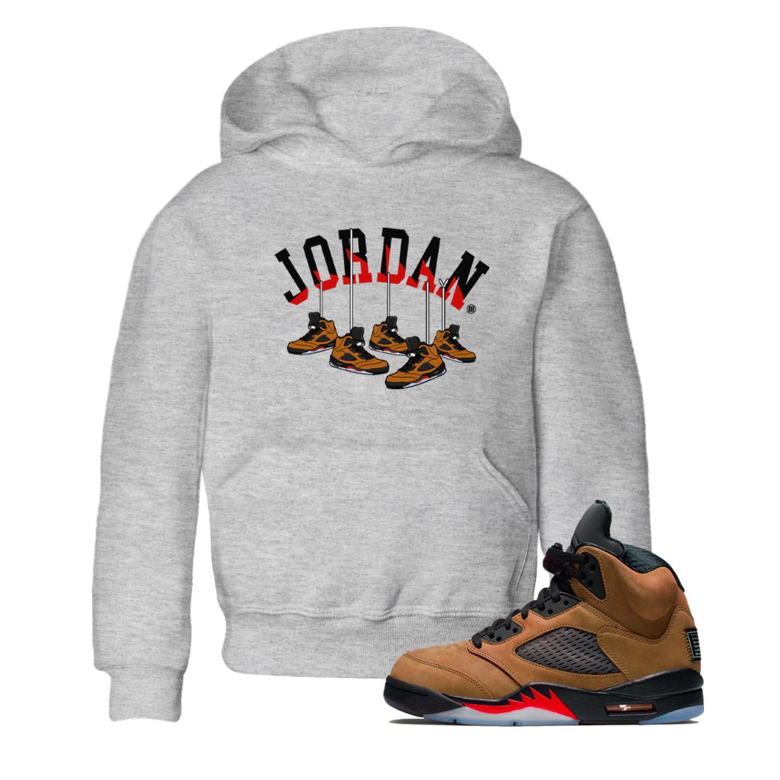 5s Archaeo Brown shirts to match jordans Hanging Sneakers sneaker match tees Air Jordan 5 Archaeo Brown SNRT Sneaker Release Tees Youth Baby Heather Grey 1 crew neck shirts