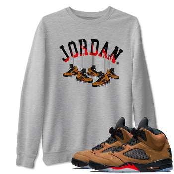 5s Archaeo Brown shirts to match jordans Hanging Sneakers sneaker match tees Air Jordan 5 Archaeo Brown SNRT Sneaker Release Tees unisex cotton Heather Grey 1 crew neck shirts
