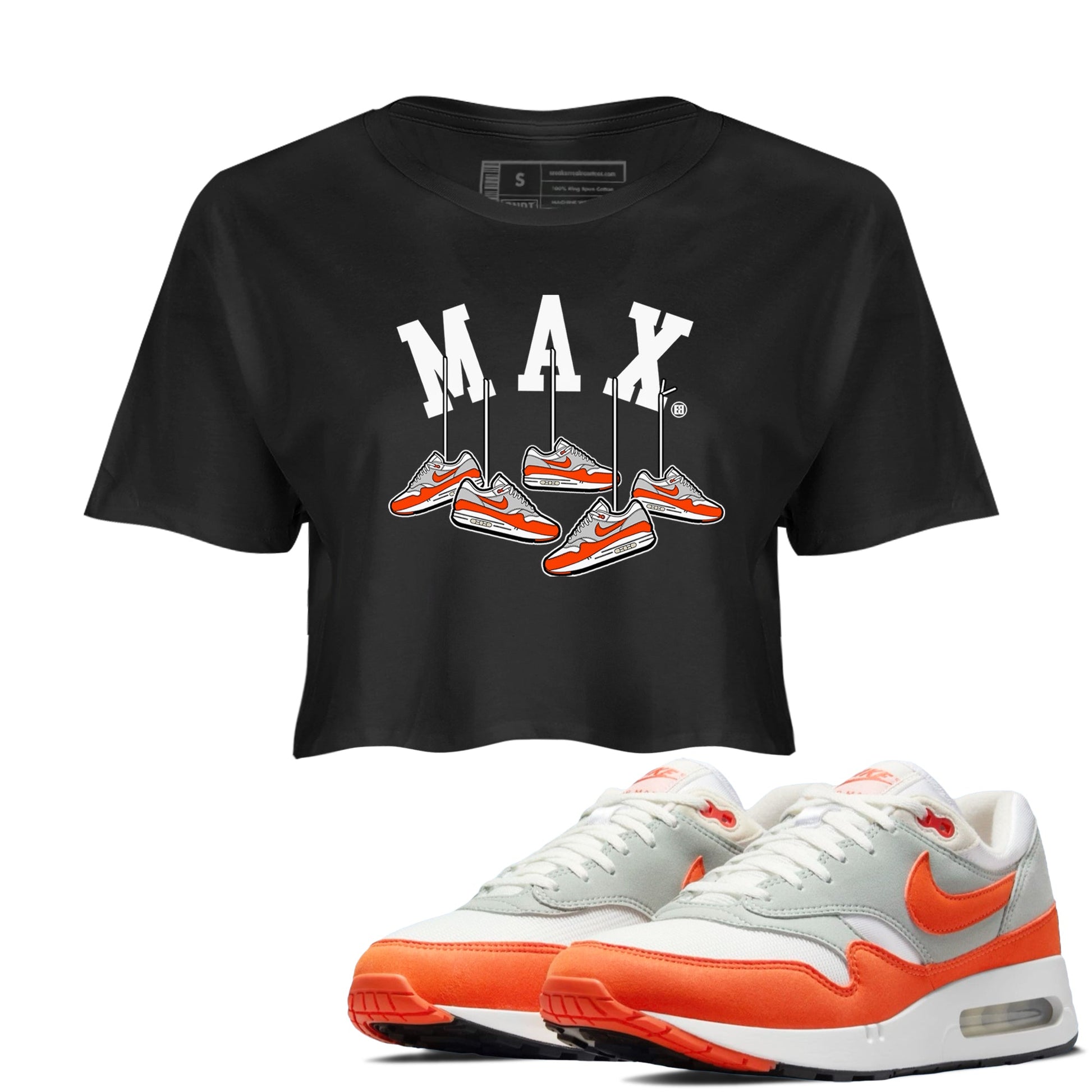 Air Max 1 OG '86 'Summit White and Cosmic Clay shirts to match jordans Hanging Sneakers sneaker match tees Air Max 1 Cosmic Clay match shoes to clothes SNRT Sneaker Tees unisex cotton Black 1 crop tee