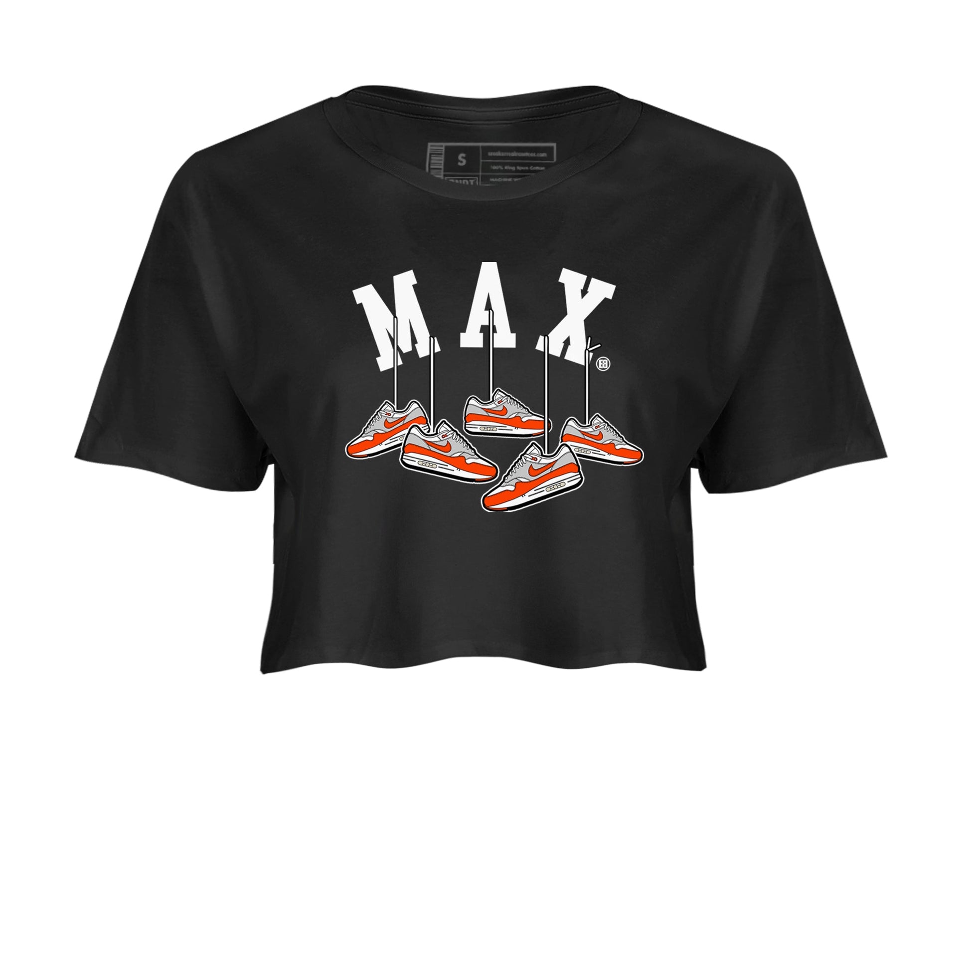 Air Max 1 OG '86 'Summit White and Cosmic Clay shirts to match jordans Hanging Sneakers sneaker match tees Air Max 1 Cosmic Clay match shoes to clothes SNRT Sneaker Tees unisex cotton Black 2 crop tee