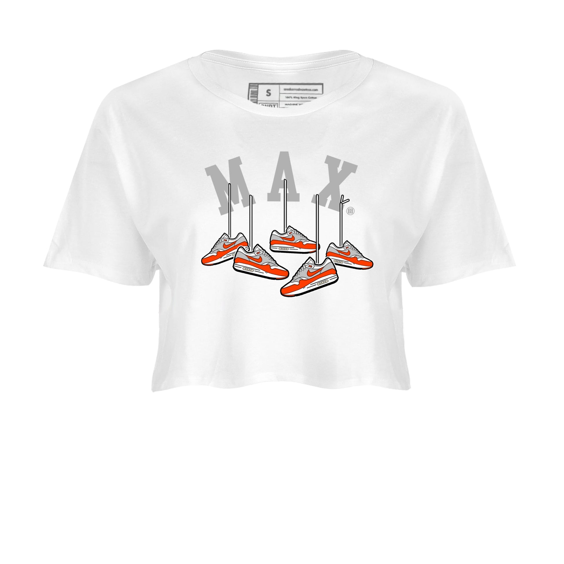 Air Max 1 OG '86 'Summit White and Cosmic Clay shirts to match jordans Hanging Sneakers sneaker match tees Air Max 1 Cosmic Clay match shoes to clothes SNRT Sneaker Tees unisex cotton White 2 crop tee