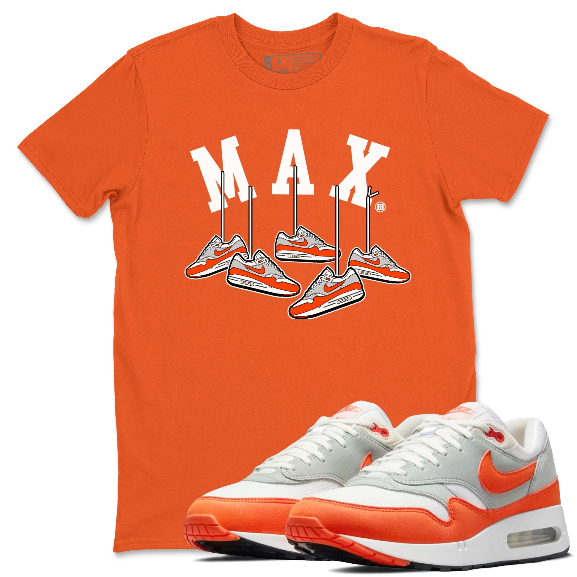Air Max 1 OG '86 'Summit White and Cosmic Clay shirts to match jordans Hanging Sneakers sneaker match tees Air Max 1 Cosmic Clay match shoes to clothes SNRT Sneaker Tees unisex cotton Orange 1 shirts