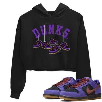 Sneaker match tees – Sneaker Threads To Match Dunk Low Persian Violet Shoes – Hanging Sneakers Crop T-Shirt Black 1
