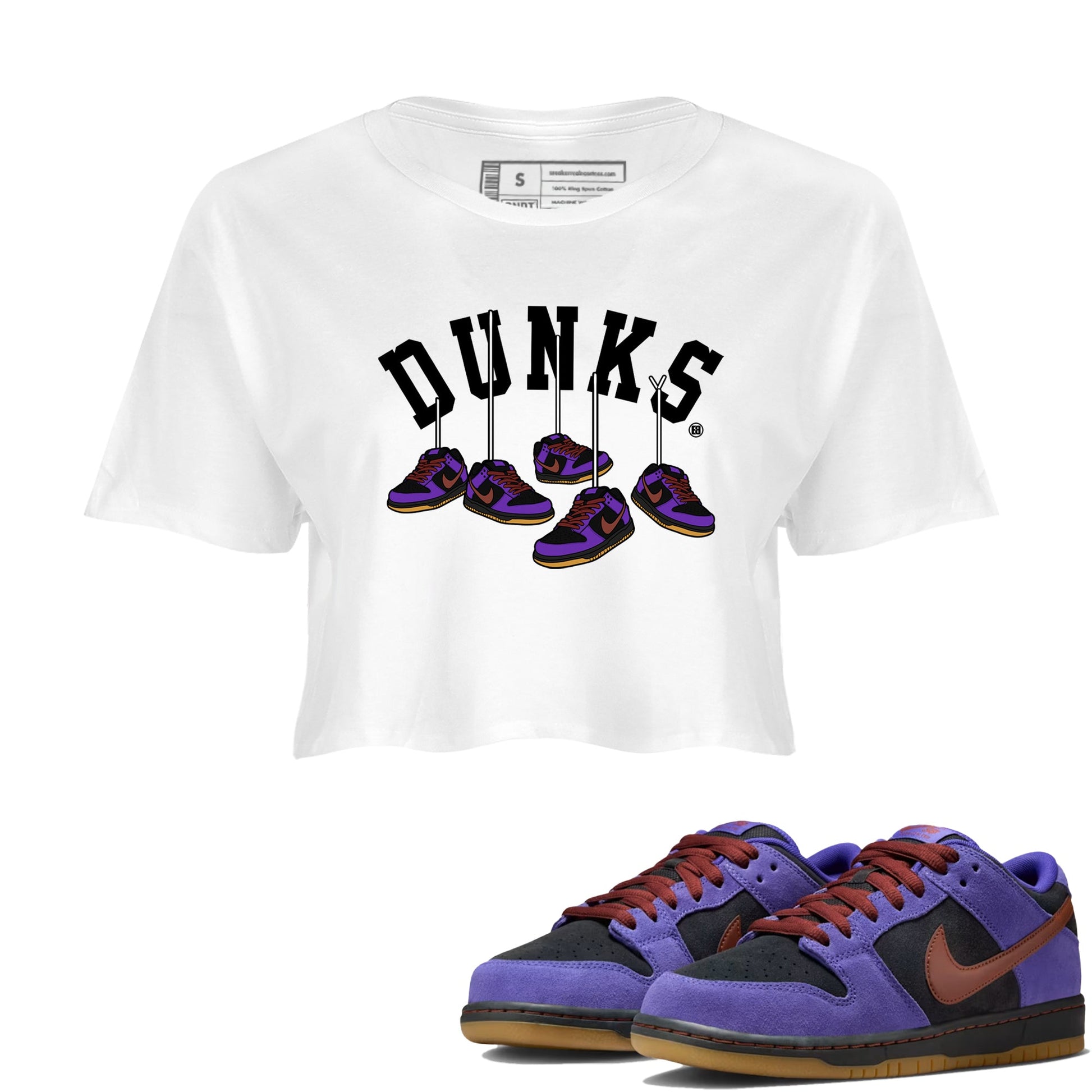 Sneaker match tees – Sneaker Threads To Match Dunk Low Persian Violet Shoes – Hanging Sneakers Crop T-Shirt White 1
