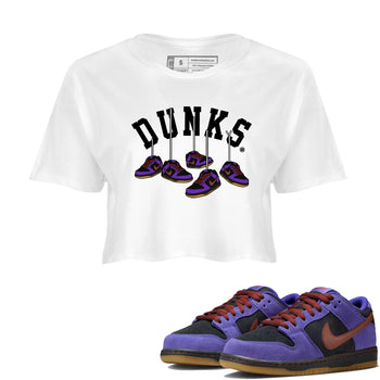Sneaker match tees – Sneaker Threads To Match Dunk Low Persian Violet Shoes – Hanging Sneakers Crop T-Shirt White 1