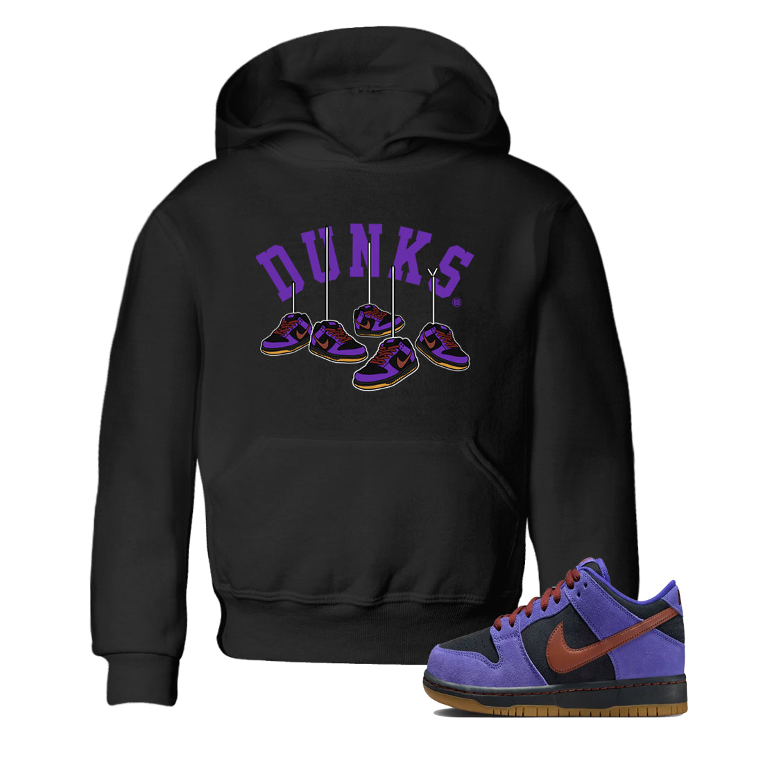 Sneaker match tees – Sneaker Threads To Match Dunk Low Persian Violet Shoes – Hanging Sneakers Kids T-Shirt Black 1