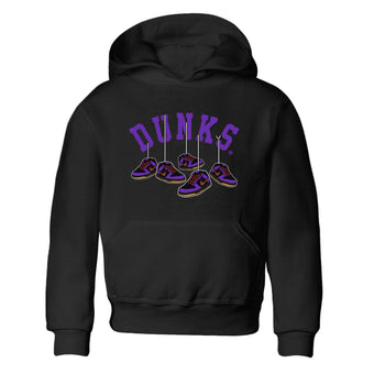 Sneaker match tees – Sneaker Threads To Match Dunk Low Persian Violet Shoes – Hanging Sneakers Kids T-Shirt Black 2