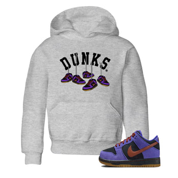 Sneaker match tees – Sneaker Threads To Match Dunk Low Persian Violet Shoes – Hanging Sneakers Kids T-Shirt Heather Grey 1