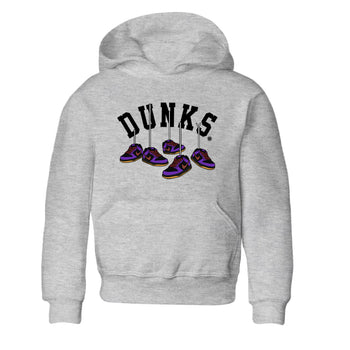Sneaker match tees – Sneaker Threads To Match Dunk Low Persian Violet Shoes – Hanging Sneakers Kids T-Shirt Heather Grey 2