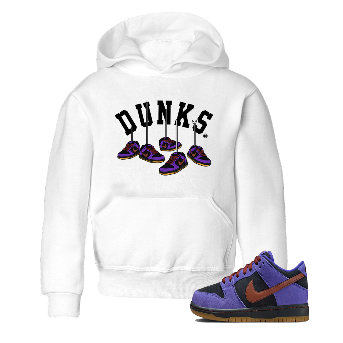 Sneaker match tees – Sneaker Threads To Match Dunk Low Persian Violet Shoes – Hanging Sneakers Kids T-Shirt White 1