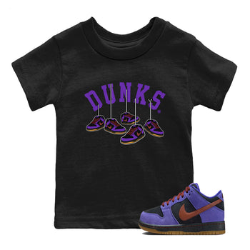 Sneaker match tees – Sneaker Threads To Match Dunk Low Persian Violet Shoes – Hanging Sneakers Kids T-Shirt Black 1
