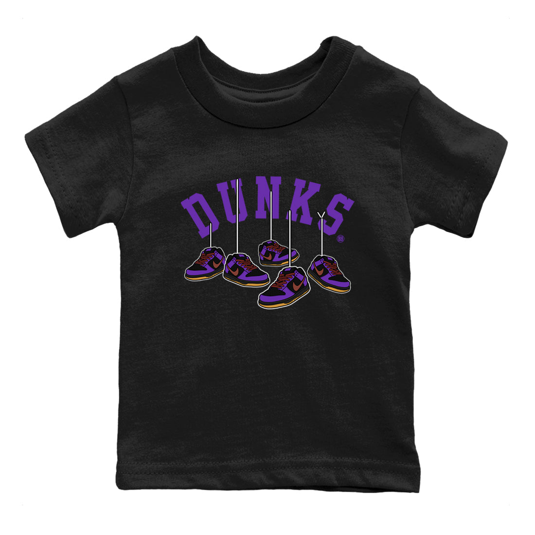 Sneaker match tees – Sneaker Threads To Match Dunk Low Persian Violet Shoes – Hanging Sneakers Kids T-Shirt Black 2