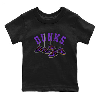 Sneaker match tees – Sneaker Threads To Match Dunk Low Persian Violet Shoes – Hanging Sneakers Kids T-Shirt Black 2