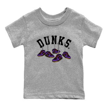 Sneaker match tees – Sneaker Threads To Match Dunk Low Persian Violet Shoes – Hanging Sneakers Kids T-Shirt Heather Grey 2