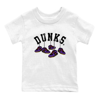 Sneaker match tees – Sneaker Threads To Match Dunk Low Persian Violet Shoes – Hanging Sneakers Kids T-Shirt White 2