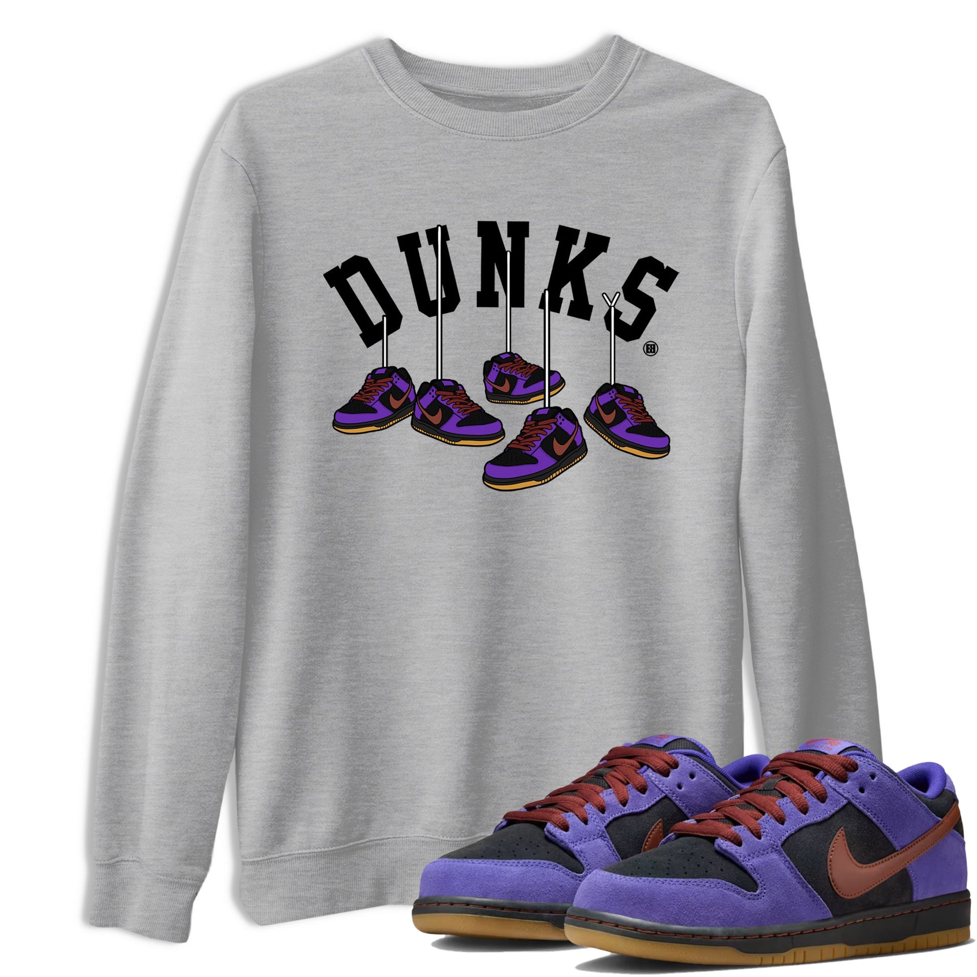 Sneaker match tees – Sneaker Threads To Match Dunk Low Persian Violet Shoes – Hanging Sneakers Tee Heather Grey 1