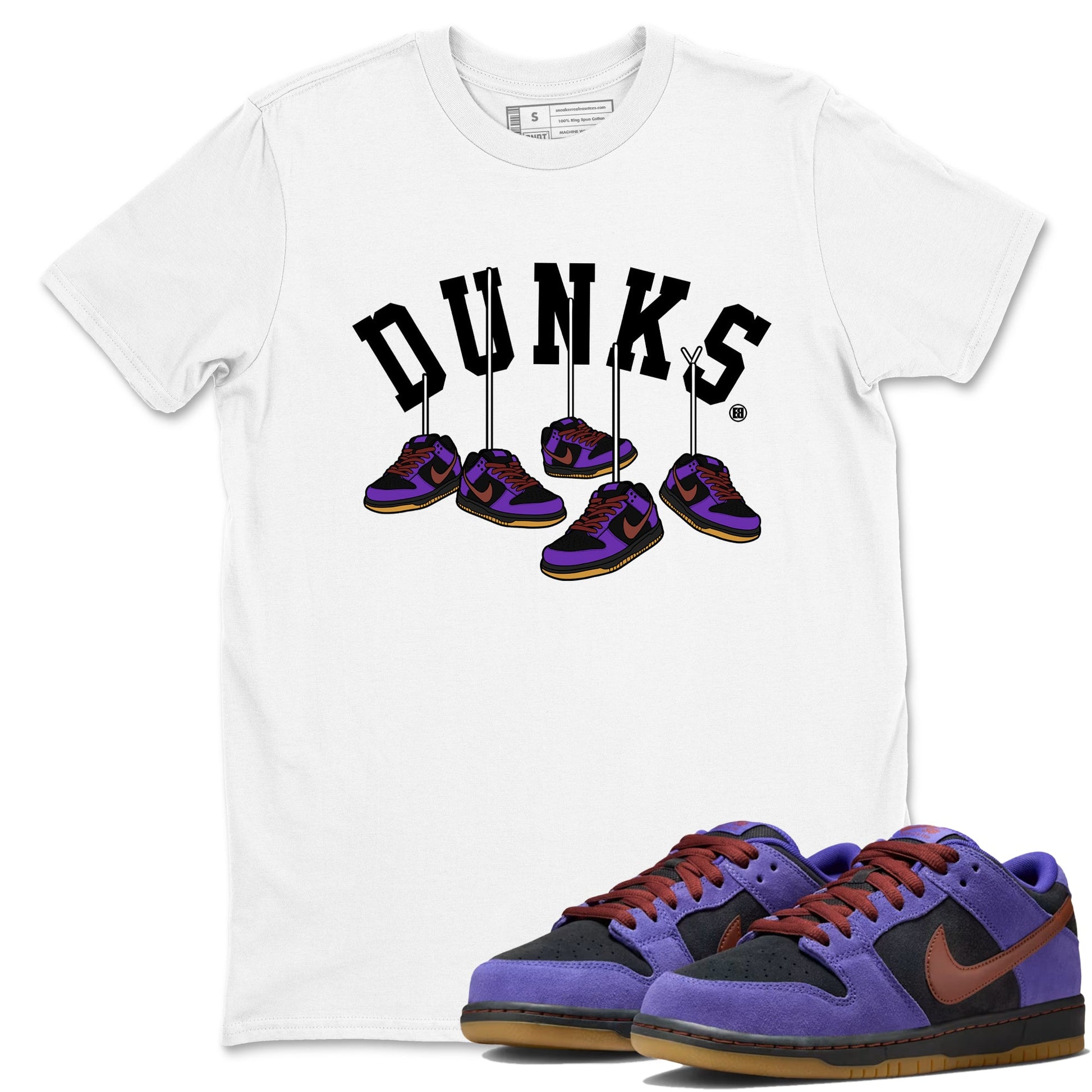 Sneaker match tees – Sneaker Threads To Match Dunk Low Persian Violet Shoes – Hanging Sneakers Tee White 1