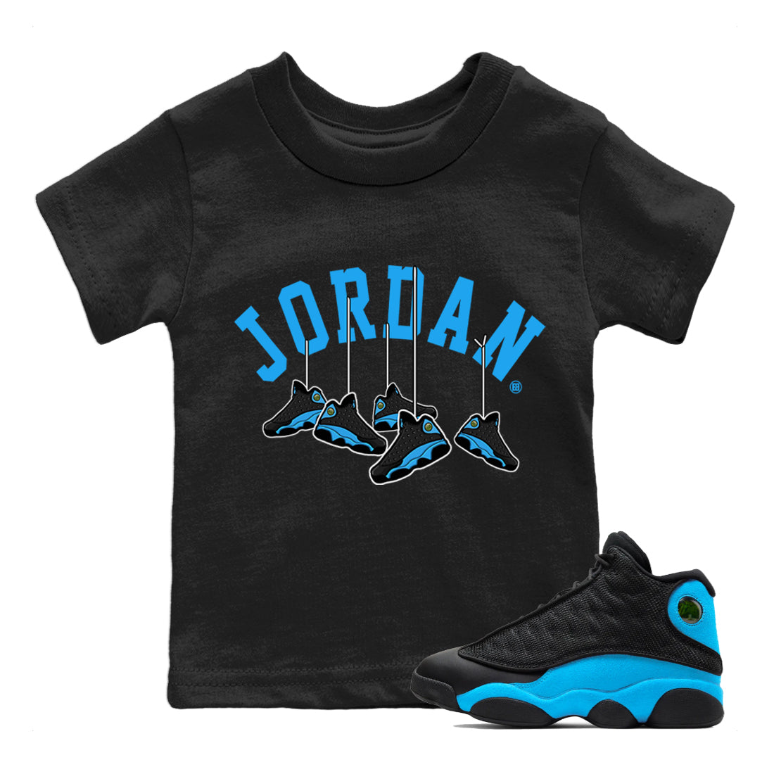 Hanging Sneakers Kids Tops - Air Jordan 13 UNC - SNRT Sneaker T-shirts