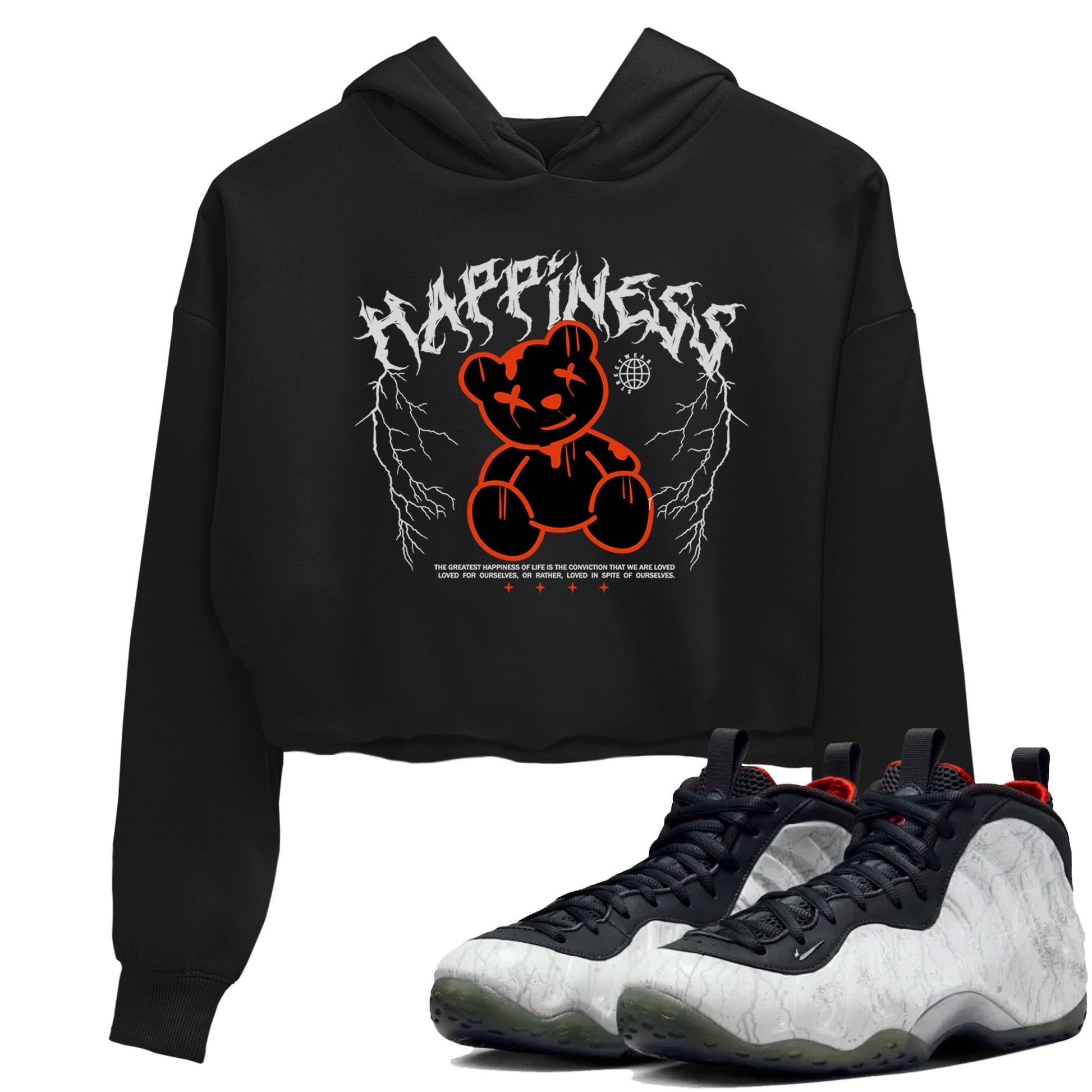 Foams One Jin shirts to match jordans Happiness Bear sneaker match tees Air Foamposite One Jin match shoes to clothes SNRT Sneaker Tees unisex cotton Black 1 crop tee