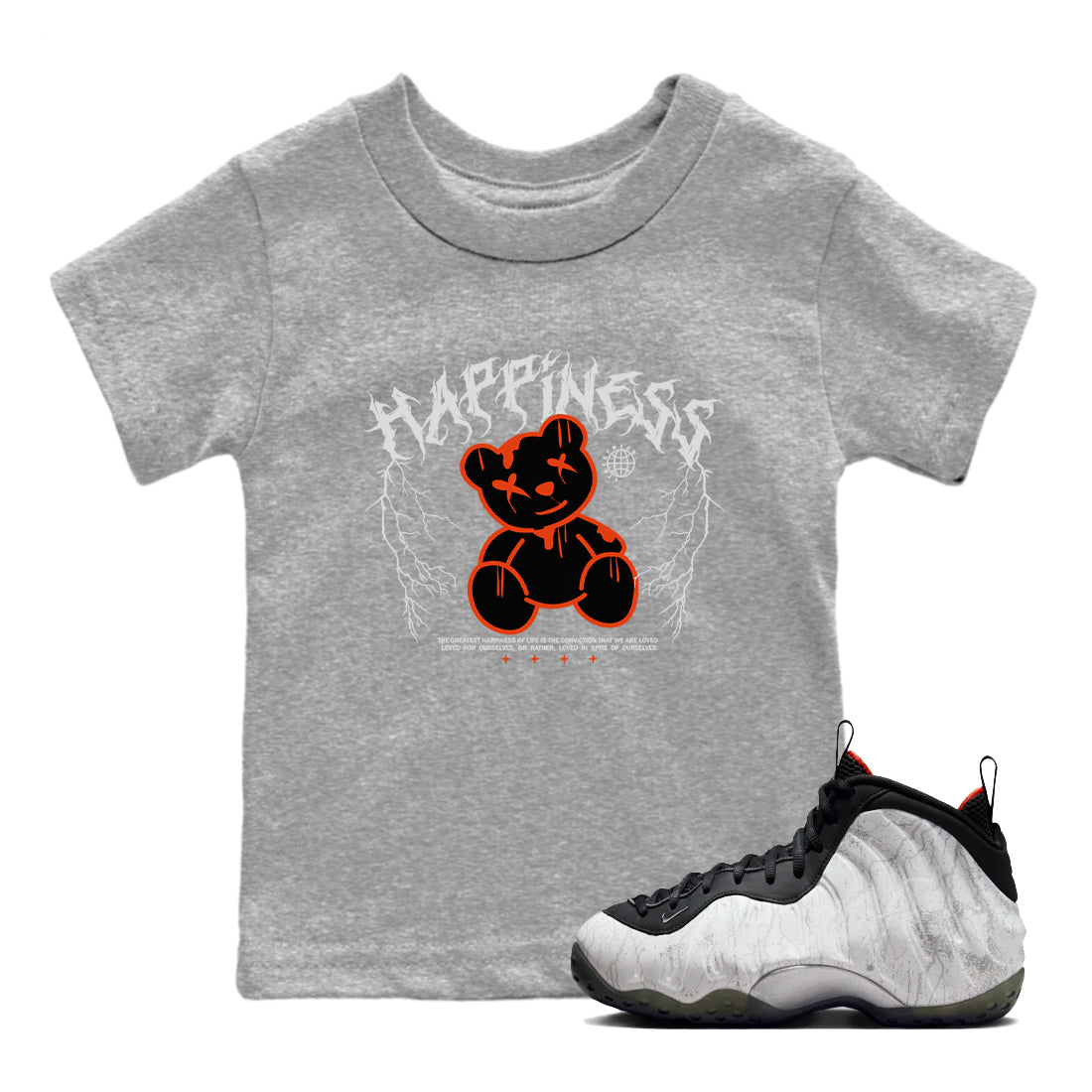 Foams One Jin shirts to match jordans Happiness Bear sneaker match tees Air Foamposite One Jin match shoes to clothes SNRT Sneaker Tees Youth Baby Heather Grey 1 tee
