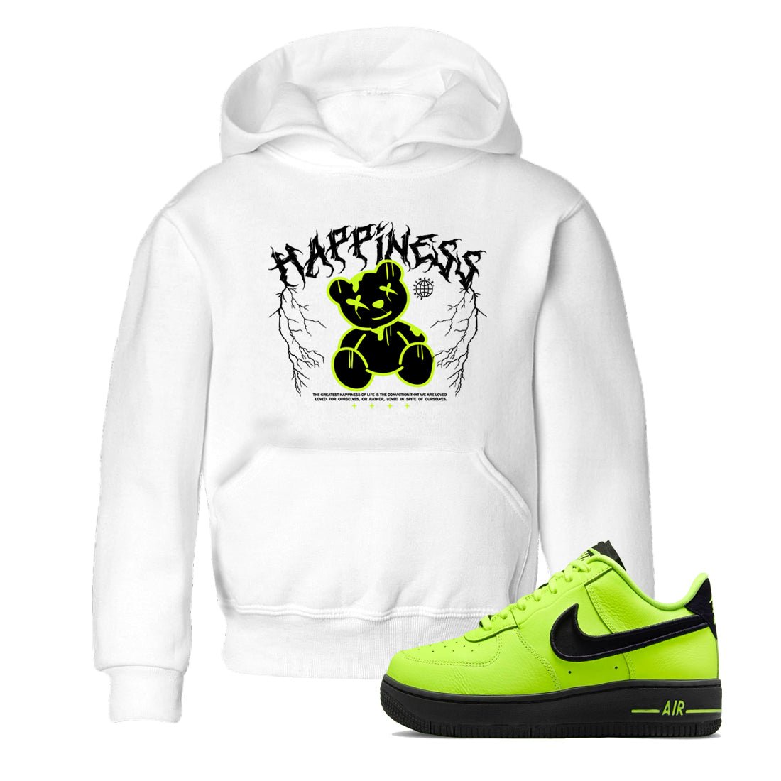 Air Force 1 Low Dance Volt t-shirts to match sneakers Happiness Bear sneaker match tees Air Force 1 Volt match shoes to clothes SNRT Sneaker Tees Youth Baby White 1 tee