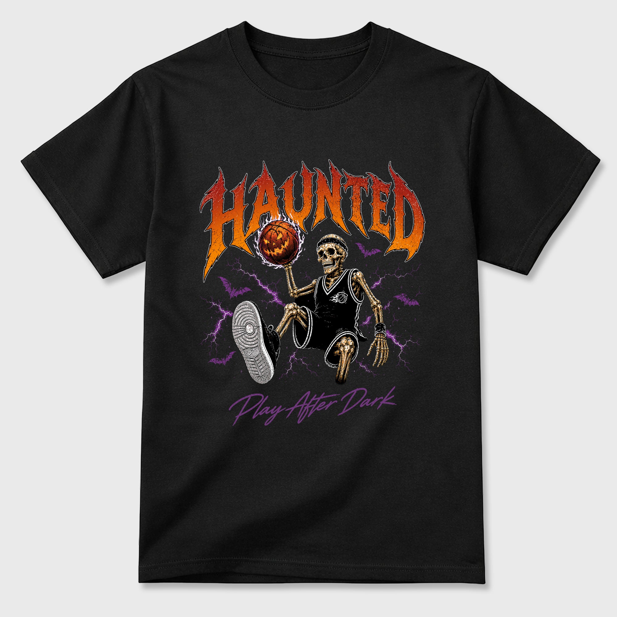 Haunted Hoops Graphic T-Shirt featuring original streetwear artwork designed to match the Halloween. Black 2 Graphic T-Shirt.