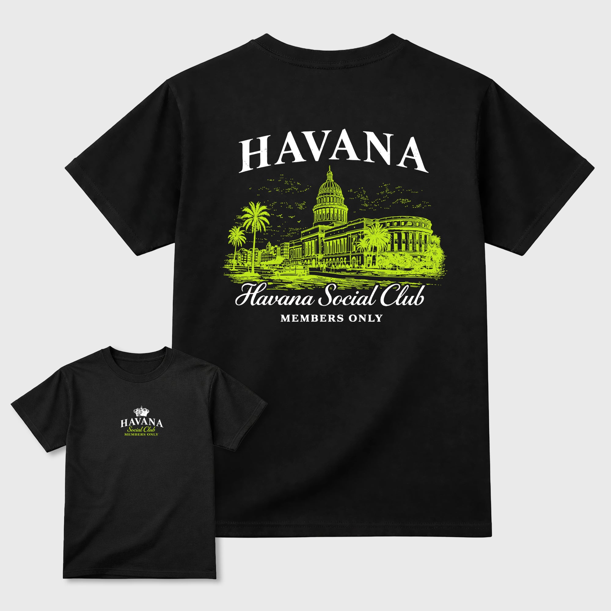 Havana Social Club front and back graphic tee styled to complete your fit with the Foams Pro Black Volt, shown in Black.