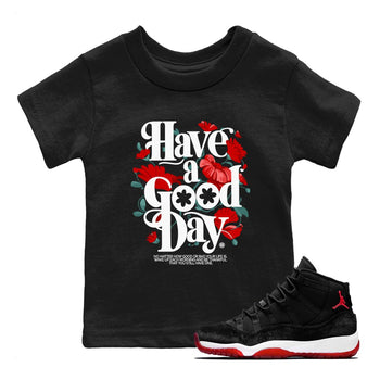 Air Jordan 11 wmns Bred Velvet t shirts to match sneakers Have A Good Day sneaker match tees AJ11 Bred Velvet tee SNRT Sneaker Tees Youth Baby Black 1 tee