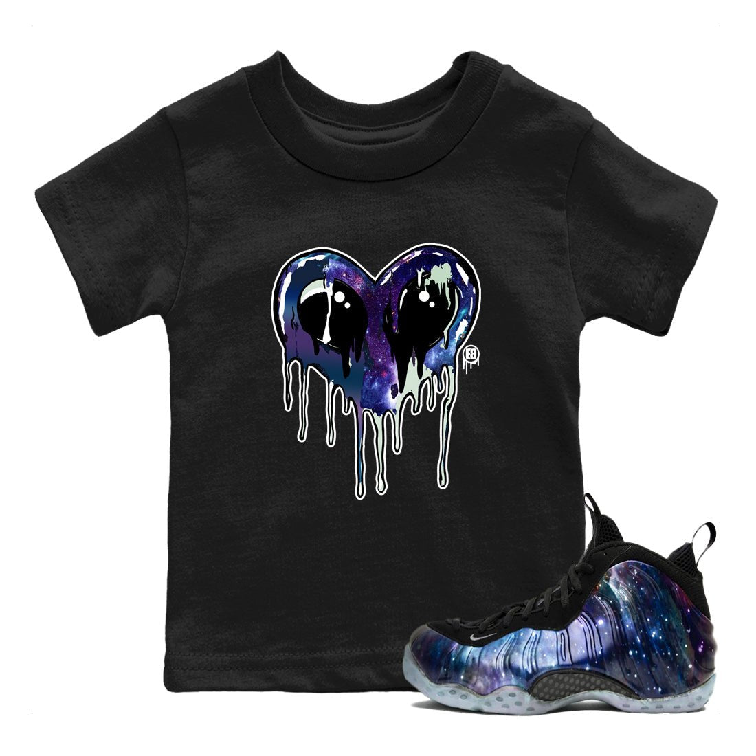 Foams One Galaxy shirts to match jordans Heart Alien sneaker match tees Air Foamposite One Galaxy match shoes to clothes SNRT Sneaker Tees Youth Baby Black 1 tee