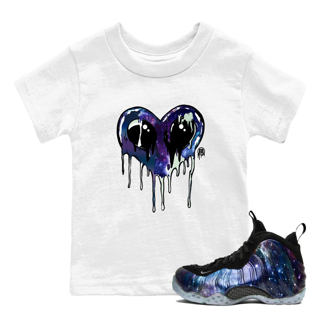 Foams One Galaxy shirts to match jordans Heart Alien sneaker match tees Air Foamposite One Galaxy match shoes to clothes SNRT Sneaker Tees Youth Baby White 1 tee
