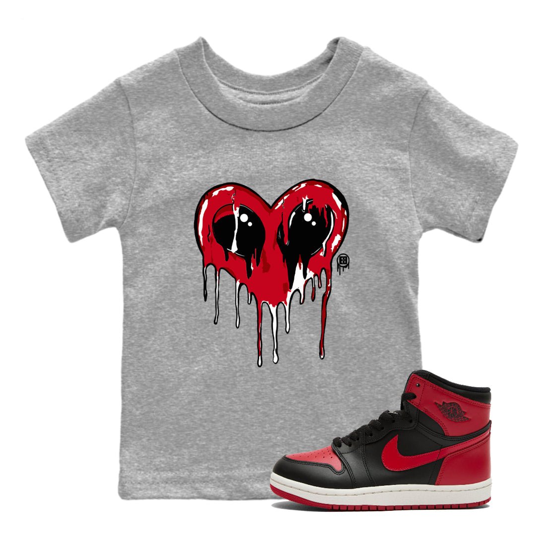 Jordan 1 High '85 "Bred" Graphic shirts Heart Alien Valentine Gift shirts Air Jordan 1 '85 Bred best t-shirts to wear with jordans SNRT Sneaker Tees Youth Baby Heather Grey 1 tee
