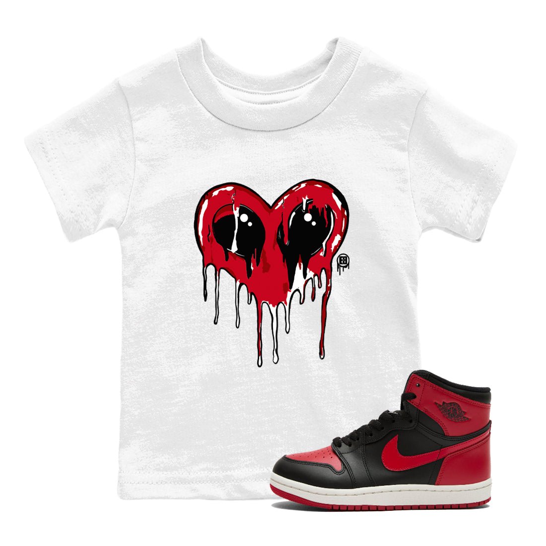Jordan 1 High '85 "Bred" Graphic shirts Heart Alien Valentine Gift shirts Air Jordan 1 '85 Bred best t-shirts to wear with jordans SNRT Sneaker Tees Youth Baby White 1 tee